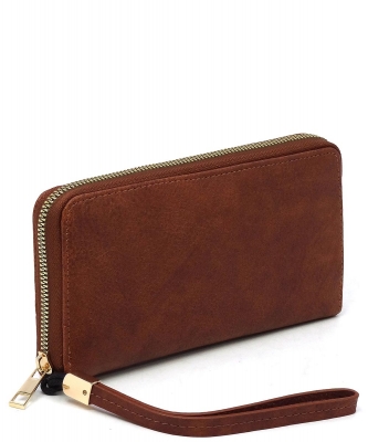 Fashion Zip Around Wallet Wristlet AD020 BROWN